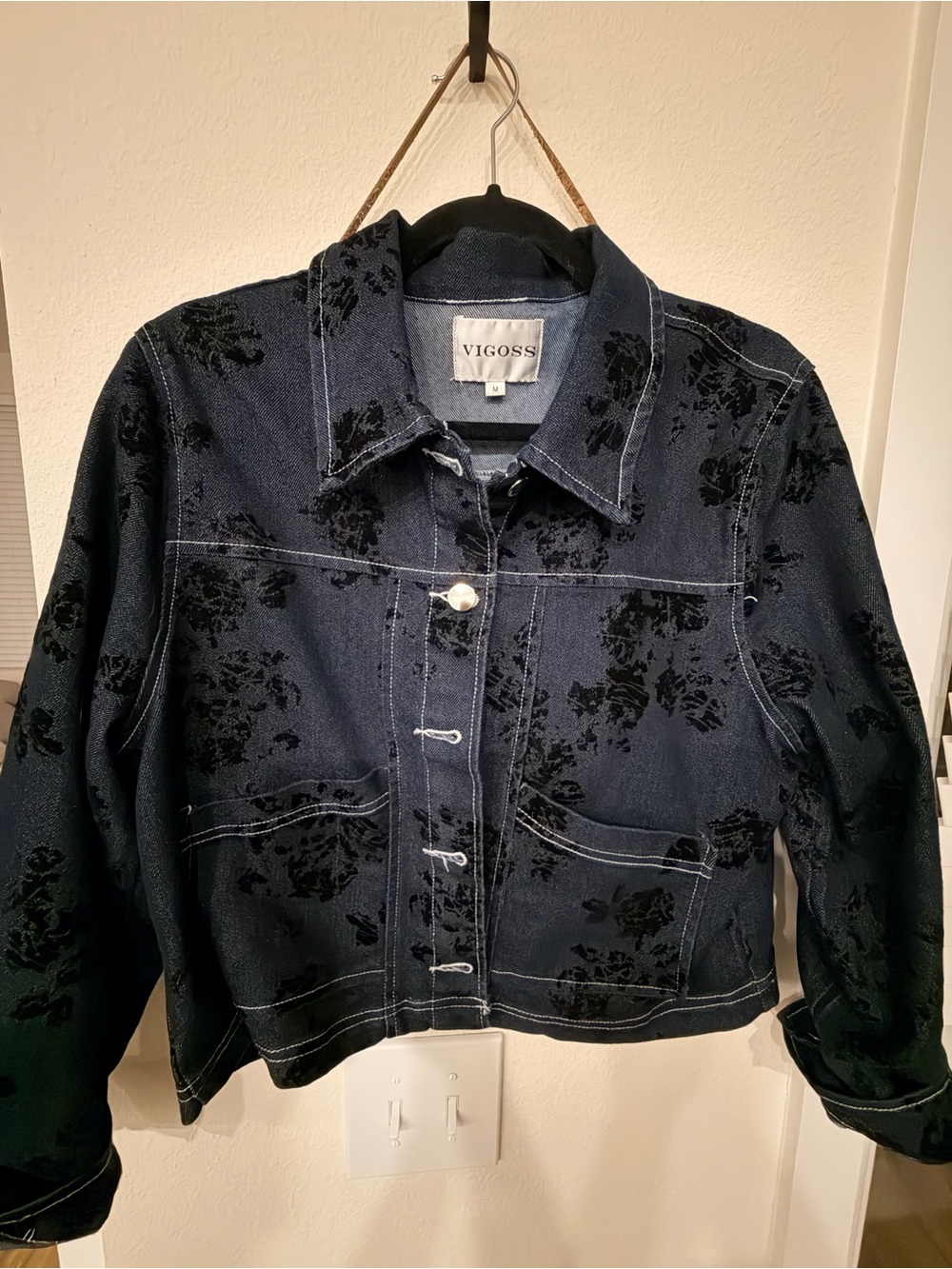 Vigoss Black Floral Burnout Denim Jacket